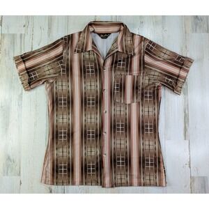 Vintage 60s 70s Mr Jan Shirt Mens Medium Geometric Striped Button Up Rockabilly